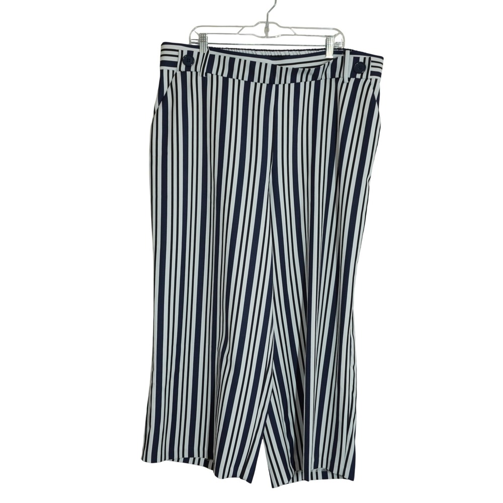 Eloquii Size 20 Navy Blue White Striped Wide Leg Culotte Crop Pants Pull On